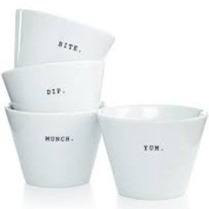 4 porcelain snack bowls with fun labels